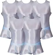 [Gsywaipei] Men's Transparent Sexy Jumpsuit Mesh Jockstrap Undershirt Leotard Male Lingerie Shiny Oil Bodysuit