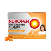 12 Pack Nurofen Ibuprofren for Children Orange Flavour 100mg Capsules
