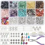 EuTengHao 933Pcs Irregular Chips Stone Beads Natural Gemstone Beads Kit with Ear Wire Spacers Beads Pendants Elastic String Jump Rings for DIY Jewelry Necklace Bracelet Earring Making Supplies