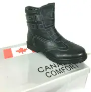 Comfort Canada Black Faux Leather Fur Lined Mens Zip Ankle Boots Sz 9 (42 )