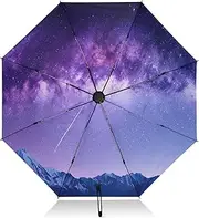 [RPLIFE] Travel Umbrella Windproof Collapsible Umbrellas for Rain, Umbrellas for Backpacks/Handbags, Rain, Wind and Sun, Night Sky Stars Purple