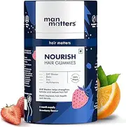 Green Velly Man Matterrs Biotin Hair Gummies | 60 Days Pack | With Biotin, Vitamin A, C, E, Zinc & DHT Blocker | Added Sugar | Keeps Hair Healthy & Strong | Strawberry Flavored |100% Vegetarian | 60 Gummies