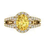 2.24 Oval split shank Real Citrine Promise Bridal Wedding Ring 14k Yellow Gold