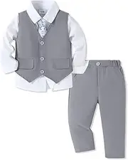 SANMIO Boy Suit Toddler Boys Formal Dress Outfit Shirt+Printed Tie+Vest+Pants Baby Tuxedo Boys Wedding Clothes