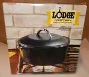 Lodge Pre-Seasoned 5 Quart Cast Iron Dutch Oven Loop Handles Cast Cover NIB 289E