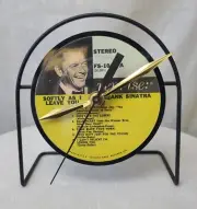 Handmade Desk Clock - Metal Frame and Frank Sinatra Record Label Clock Face