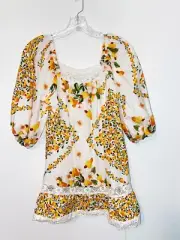 Artelier Nicole Miller Linen blend Boho Peasant Top Italy Citrus Size Medium