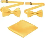 [uxcell] Bow Tie for Men, Adjustable Bow Ties with Pocket Square Solid Color Triple Fold Pre-tied Bow Ties Sets for Wedding, Parties, Dinner, and Business (Light Yellow, 2Size)