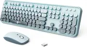 Wireless Keyboard and Mouse Combo, 2.4 GHz Full-Sized Typewriter Keyboard and Mouse Wireless with Round Keycaps for Windows, Computer, Desktop, PC, Laptop, Blue