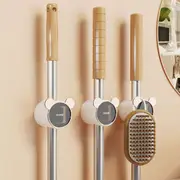 2pcs Wall Mounted Mop Holder Multifunctional Bathroom Mop Clip Mop Storage Rack