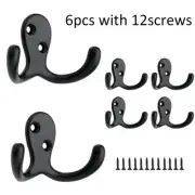 6pcs/set Wall Coat Hooks Double Prong Robe Retro Cloth Hanger With Screws