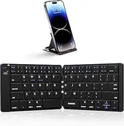 Samsers Foldable Bluetooth Keyboard - Portable Wireless Keyboard with Stand Holder, Rechargeable Full Size Ultra Slim Folding Keyboard Compatible IOS Android Windows Smartphone Tablet and Laptop-Black