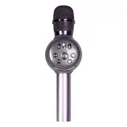 Laser LED Karaoke Microphone: Portable, Rechargeable, Echo Effect, Silver