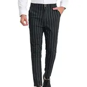 Men's Trousers Chinos Jogger Pants Pocket Straight Leg Stripe Comfort Daily Holiday Going out Fashion Classic Black Blue Micro-elastic