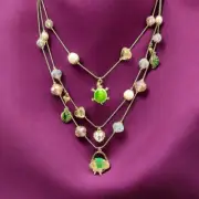 NEW Betsey Johnson Vintage 3 Tier Charm Necklace Frog in Basket Turtle Lily Pads
