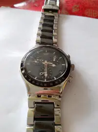 在飛比找Yahoo!奇摩拍賣優惠-Swatch irony 三眼錶，黑色陶瓷錶帶