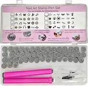 56pcs Nails Art Stamp Pen Set, Containing 48 Kinds Of Nail Stamp Patterns, 1 Stamp Pen, 1 Brush Pen, Three Kinds (Two Of Each Kind) Replaceable Brush Heads, Suitable for DIY Design Nails Set