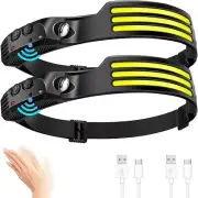 2 Pcs Waterproof COB Headlamp Night LED Sensor 230° Head Torch Headlight Lamp