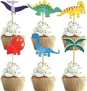 SAMOKA Dinosaur Party Cupcake Toppers,24 PCS Dinosaur Birthday Party Supplies Cupcake Toppers Picks for Boys Kids Dino Theme Party Decorations Cake Decor