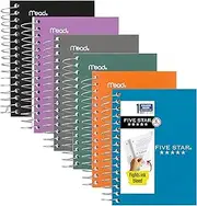 Five Star Spiral Notebook, 6 Pack, College Ruled Paper, Fat Lil' Pocket Notebooks, 3-1/2" x 5-1/2", 200 Sheets, Assorted Colors (38027)
