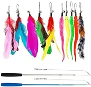 AIMALL 12PCS Interactive Cat Teaser Toys: Extendable Feather Wand with Bells, Colorful Refill Attachments for Playful Kittens – Durable, Safe Materials for Endless Fun & Healthy Exercise