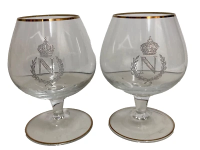 Lot of Two Napoleon Brandy Snifters, 4 3/4" High, Bohemian Glass, Made in Czech