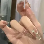 Klandail - Butterfly Glitter Press On Nail N5244 - Jelly Glue - Gold - One Size