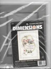 Vtg Dimensions #6730 United Hearts wedding Record w/Matted Frame Kit - NIP