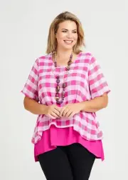 Taking Shape Pink & White Check Overlay Luxe Top Size 12 Plus BNWT RRP$169
