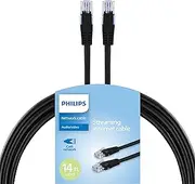 PHILIPS Cat6 Ethernet Cable, Extra Long 14 Ft Cord, 10 Gbps, 250Mhz, RJ45M Connector, for Computer, Game Console, Cable/DSL Modem, Network Switch, Streaming Device, Black, SWR3153B/37