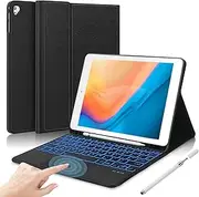 iPad 9.7" Case with Keyboard for iPad 6th 5th Gen iPad Pro 9.7 inch iPad Air 2nd Gen Protective Folio Cover Detachable Wireless Keyboard with Trackpad 7-Color Backlit Pencil Holder, Black