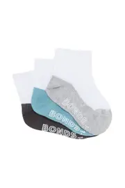 [Bonds] Bonds Toddler Cotton Logo Lightweight Quarter Crew Socks 3 Pack in Grey Size: 1-2 Years 1-2 Years Grey