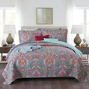 Luxury Quilted 100% Cotton Coverlet/Bedspread Set Quilt Queen King Size Bed 230x250cm Bright Colours