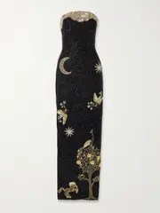 [Clio Peppiatt] Clio Peppiatt - Seraphina Strapless Embroidered Beaded Stretch-satin Gown - Black - x small x small Black