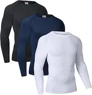 [Generic] 3 Pack Men's Compression Shirts Long Sleeve, Moisture Wicking Workout Baselayer Undershirts, Gym Running Athletic T Shirts Sports Tops
