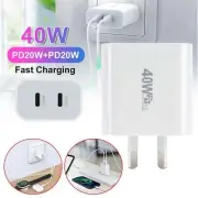 DUAL USB-C PD Fast Charging Wall USB C Charger 40W Power Adapter Type-C Brick