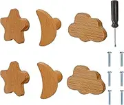 ED-Lumos 6 Pieces Cabinet Knobs Moon Star Cloud Wood Design Drawer Handles for Home Kitchen Bedroom Wardrobe