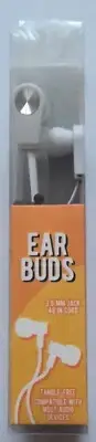 Earphones EarBuds White CP Tangle-Free 4-ft Long Cord 3.5mm Jack For Smartphones