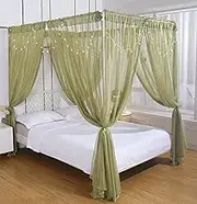 Akiky Canopy for Girls Room Bed Curtains Sheer Curtain for Twin Full Queen Size Bed Drapes,8 Panels Canopies with Light,Room Décor(King,Sage Green)