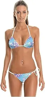 [Shukqueen] Womens Pink Flowers Printed Separate Swimwear Sexy Tie Bikini Backless Top and Shorts Bikini Set Medium