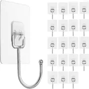 Large Adhesive Hooks 44Ib(Max), Waterproof and Oilproof Wall Hooks for Hanging Heavy Duty, Transparent Reusable Seamless Hooks, for Kitchen Bathroom, 20Pcs