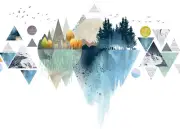 Nordic Geometric Wall Stickers, Removable DIY Mountain Reflection Wall Decal ...