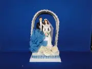 New Handmade Bride & Groom Wedding cake topper or Centerpiece in turquoise