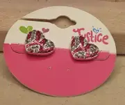 NWT New Justice Initial Jewelry Earrings Pink Glitter Hearts Teen Tween A678