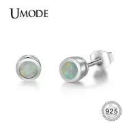 Opal Gemstone Silver Studs Earrings Women Fashion Jewelries Round Shape Earring