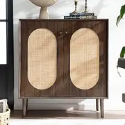 HoeuThien Rattan Sideboard with Storage Modern Kitchen Buffet Accent Cabinet with 2 Doors Wooden Cabinet for Dining Room Entryway Living Room Dark Walnut