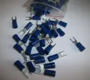25 Wire Spade Fork Connector Blue Vinyl Terminal #8 Car Audio Speaker Amp New