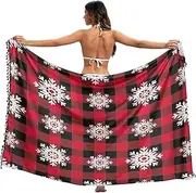 [RPLIFE] Snowflakes Red Black Buffalo Plaid Ladies Sarongs Fringe Beach Cover Up Sarong Women, Large, Snowflakes Red Black Buffalo Plaid, Large