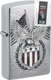 Zippo 41605 United States Bald Eagle Crest Chrome Lighter + FLINT PACK