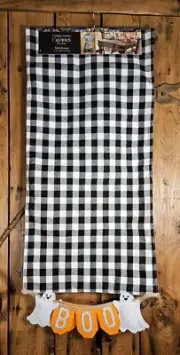 Cynthia Rowley Halloween Table Runner 16x72 Ghosts Boo, Black White Plaid